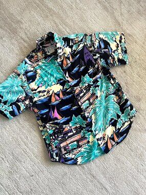 90's Neon Pastel Hawaiian Shirt - Newport Blue - Size Medium